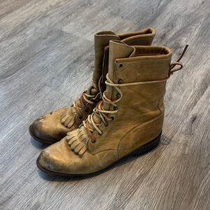 Justin vintage Tan Leather fringe Lace-Up Boots